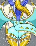  big_breasts big_butt blue_hair blue_skin breasts butt canastus dragon dragon_ball dragonball_gt female hair monster_girl_(genre) nude oceanus_shenron pinup pose scales solo spikes transformation white_hair wide_hips wings 