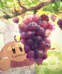  :d :o @_@ ^_^ apron batamon blue_eyes blush_stickers bow bowtie chef_hat chef_kawasaki closed_eyes closed_mouth colored_skin food fruit gooey_(kirby) grapes hat highres kirby kirby_(series) leaf needlous no_humans open_mouth orange_skin outdoors pink_skin red_bow red_bowtie smile suyasuyabi tongue tongue_out tree twitter_username waddle_dee watermark white_apron white_hat 
