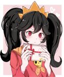  1girl ashley_(warioware) ayaka_00709 black_hair blush dress gift hairband heart highres holding holding_gift light_frown long_hair long_sleeves looking_at_viewer neckerchief orange_hairband orange_neckerchief red_dress red_eyes solo twintails upper_body warioware 