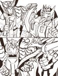  2koma 80s claws comic commentary_request deathsaurus decepticon dragon greyscale insignia long_tongue monochrome multiple_boys no_humans oldschool open_mouth piercing pose sharp_teeth standing tarn teeth tongue tongue_out tongue_piercing transformers transformers_victory trunchbull 