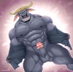  1boy abs bara erection furry horns male_focus muscle pecs penis presenting solo undressing zootopia 