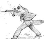  anthro black_and_white canine clothed clothing fully_clothed gun hair hladilnik jacket male mammal monochrome necktie ranged_weapon rifle solo weapon wolf 