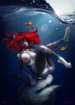  anthro breasts canine claws collaboration ear_piercing eyes_closed female fish goldfish hair levelviolet mammal marine nipples nude pawpads piercing pink_nipples pink_pawpads pussy qrichy red_hair solo toe_claws underwater water 