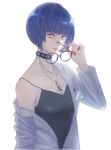  blue_hair brown_eyes choker collarbone jewelry labcoat looking_at_viewer necklace niedola persona persona_5 short_hair smile solo takemi_tae 