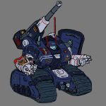  arm_cannon arm_shield armor assault_visor blue_armor blue_visor cable caterpillar_tracks clenched_hands commentary crossover dual_arm_cannons english_commentary english_text full_body fusion gatling_gun grey_background gun gundam guntank handle highres joints lancer_rpg mecha mecha_focus mobile_suit mobile_suit_gundam no_humans radio_antenna red_stripes robot robot_joints science_fiction shadefish1 shield shoulder_cannon simple_background sketch standing weapon white_stripes 