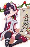  1girl absurdres christmas cosplay dress fate/grand_order fate_(series) hat highres katsushika_hokusai_(fate) katsushika_hokusai_(fate)_(cosplay) paintbrush puroppa santa_costume santa_dress santa_hat white_background 