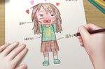  aki99 blush bohegao drawing female_pov full-face_blush heart heart_in_mouth highres kanna_kamui kobayashi-san_chi_no_maidragon out_of_frame paper pencil pov pov_hands saikawa_riko translated 