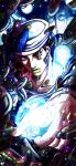  1boy 2others absurdres air_bubble birthmark black_hair blue_eyes bubble dixie_cup_hat green_lips hat higashikata_josuke_(jojolion) highres joestar_birthmark jojo_no_kimyou_na_bouken jojo_pose jojolion military_hat multicolored_eyes multiple_others noonvincent obladi_oblada purple_eyes sailor_hat soft_&amp;_wet stand_(jojo) white_hat 
