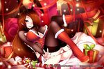  1girl breasts bunny_ears bunnysuit christmas darklux hair_over_one_eye high_heel_boots league_of_legends long_hair pussy red_hair sarah_fortune solo thighhighs 