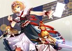  adapted_costume alice_margatroid blonde_hair blue_eyes bow capelet clere commentary_request dress frills hair_bow hair_ribbon jewelry lance long_hair looking_at_viewer necktie polearm ribbon ring sash shanghai_doll short_hair touhou weapon wrist_cuffs 