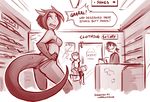  2017 angry animal_humanoid anthro bra butt child clothed clothing dialogue dragon dragon_humanoid dragongirl_wrinry dressing english_text eyewear female glasses group hi_res horn human humanoid lingerie looking_back male mammal monochrome open_mouth panties ponytail shop sivil sketch solo_focus stare text tom_fischbach underwear webcomic yelling young 
