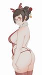  absurdres alternate_eyewear ass breasts brown_eyes brown_hair brown_legwear christmas commentary cowboy_shot error fake_antlers from_side fur_trim gaoerji hair_bun hair_ornament hair_stick hairband highres large_breasts looking_at_viewer looking_back looking_to_the_side mei_(overwatch) no_bra overwatch panties parted_lips plump red-framed_eyewear revealing_clothes short_hair sideboob simple_background star star_hair_ornament thighhighs underwear white_background 