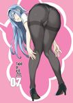  aoki_hagane_no_arpeggio ass bent_over black_footwear blue_eyes blue_hair character_name copyright_name glasses hairband high_heels long_hair looking_back mutsumi_masato office_lady panties panties_under_pantyhose pantyhose parted_lips takao_(aoki_hagane_no_arpeggio) underwear 