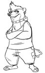  2017 anthro barefoot black_and_white claws clothed clothing collar crossed_arms disney ear_piercing female fuel_(artist) honey_(zootopia) honey_badger mammal monochrome mustelid piercing shirt signature simple_background smile solo standing tank_top white_background zootopia 