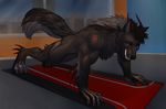  2017 anthro black_fur canine digital_media_(artwork) fur hair hi_res horn male mammal marsel-defender muscular muscular_male wolf 