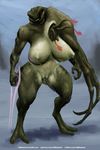  alien anthro big_breasts breasts energy_sword female halo_(series) lactating melee_weapon nightmare_fuel nihilophant nipples parasite pussy pussy_juice solo standing sword the_flood thick_thighs video_games weapon what_has_science_done 