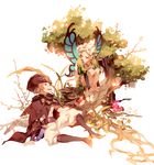  1girl blonde_hair braid butterfly_wings fairy fajyobore323 flower hair_flower hair_ornament hat hat_feather in_tree ingway_(odin_sphere) long_hair mercedes odin_sphere pointy_ears puffy_sleeves sitting sitting_in_tree tree twin_braids wings 