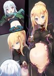  :o amekosame arm_at_side ass_visible_through_thighs belt belt_buckle big_belly black_bodysuit blonde_hair blue_eyes blue_scarf blush bodysuit breasts bright_pupils buckle capelet chris_(konosuba) closed_mouth collar comic commentary_request corruption cowboy_shot darkness_(konosuba) emphasis_lines eyebrows_visible_through_hair facial_scar gold_trim hair_between_eyes hair_ornament hand_on_own_stomach hand_up heart heart-shaped_pupils kono_subarashii_sekai_ni_shukufuku_wo! large_breasts leaning_forward living_clothes long_hair navel open_mouth outie_navel pasties ponytail pregnant purple_eyes pussy_juice scar scarf short_hair silent_comic silver_hair skin_tight smile standing stomach surprised symbol-shaped_pupils tentacle_clothes tentacles x_hair_ornament 