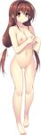  ass_visible_through_thighs barefoot breasts brown_hair collarbone fingers_together full_body hair_intakes highres kamitsurugi_ouka kidou_yuuri large_breasts long_hair looking_at_viewer low-tied_long_hair navel nipples no_pussy non-web_source nude official_art orange_eyes smile solo standing transparent_background twintails yami_to_hikari_no_sanctuary 