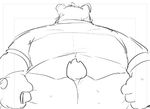  12beat13 bear big_butt bottomless butt clothed clothing male mammal monochrome presenting presenting_hindquarters rear_view simple_background solo spreading white_background 
