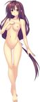  absurdres ass_visible_through_thighs barefoot breasts brown_hair collarbone eyebrows_visible_through_hair forearm_at_chest full_body highres himegami_alice kamitsurugi_ouka large_breasts long_hair low-tied_long_hair navel nipples no_pussy non-web_source nude official_art red_eyes smile solo standing transparent_background very_long_hair yami_to_hikari_no_sanctuary 