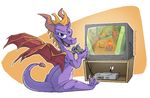  digital_media_(artwork) dragon feral horn looking_at_viewer male membranous_wings scalie solo spines spyro spyro_the_dragon twarda8 video_games western_dragon wings 