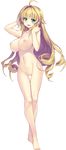  absurdres ahoge ass_visible_through_thighs barefoot blonde_hair breasts claudette_belfrau eyebrows_visible_through_hair full_body green_eyes hair_intakes highres kamitsurugi_ouka large_breasts long_hair looking_at_viewer navel nipples no_pussy non-web_source nude official_art open_mouth solo standing thigh_gap transparent_background yami_to_hikari_no_sanctuary 