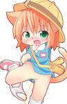 1girl artist_request cat embarrased furry green_eyes hat open_mouth orange_hair panties solo urination 