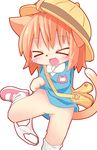  1girl artist_request cat embarrased eyes_closed furry hat open_mouth orange_hair panties smile solo 