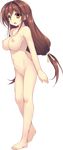  barefoot breasts brown_hair full_body hair_intakes highres kamitsurugi_ouka kidou_yuuri large_breasts long_hair looking_at_viewer low-tied_long_hair navel nipples non-web_source nude official_art open_mouth orange_eyes solo standing transparent_background yami_to_hikari_no_sanctuary 