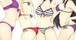  adjusting_clothes adjusting_swimsuit arched_back arms_behind_back ass band-width bikini black_hair blonde_hair breasts front-tie_bikini front-tie_top halter_top halterneck head_out_of_frame highres hyoudou_michiru kasumigaoka_utaha katou_megumi large_breasts long_hair multi-strapped_bikini multiple_girls navel purple_bikini red_bikini saenai_heroine_no_sodatekata sawamura_spencer_eriri side-tie_bikini skindentation striped striped_bikini swimsuit twintails very_long_hair white_background 