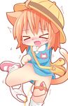 1girl artist_request cat embarrased eyes_closed furry hat open_mouth orange_hair panties solo urination vibrator 