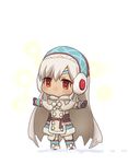  altera_(fate) altera_the_santa black_mittens blush brown_eyes capelet chibi coat dark_skin earmuffs fate/grand_order fate_(series) fur-trimmed_capelet fur-trimmed_coat fur_trim lagombi_(armor) long_sleeves makishima_azusa mittens monster_hunter multicolored_coat outstretched_arms short_hair snow solo spread_arms standing veil white_background white_capelet white_hair winter_clothes winter_coat 