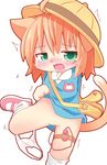  1girl artist_request cat embarrased furry green_eyes hat open_mouth orange_hair panties solo vibrator 