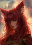  animal_ears artist_name chuby_mi closed_mouth commentary commission fox_ears highres long_hair looking_at_viewer nose original portrait realistic red_hair red_lips solo upper_body yellow_eyes 