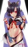  1girl animal_ears azur_lane black_hair black_panties breasts commentary_request dog_ears dog_tail franz_(217franz) groping highres manicure panties red_eyes shigure_(azur_lane) side-tie_panties silhouette small_breasts tail underwear undressing 