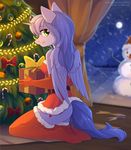  2017 absurd_res anthro armwear christmas christmas_tree clothing detailed_background elbow_gloves equine fan_character feathered_wings feathers female fensu-san gift gloves hair hi_res holidays horn inside legwear long_hair looking_at_viewer mammal mariah_wolves my_little_pony night smile snowman solo tree winged_unicorn wings 