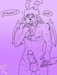  anthro balls blush buwaro_elexion claws cum demon ear_piercing english_text erection fur hair horn humanoid_penis male mammal nipples nude pendant penis piercing sketch slightly_damned solo text webcomic wings xarxaxyl 