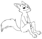  2017 anthro black_and_white canine claws disney fox fuel_(artist) looking_at_viewer male mammal monochrome nick_wilde nude simple_background sitting smile solo white_background zootopia 