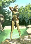 2023 2_horns absurd_res anthro barefoot bra breasts brown_body brown_fur cheyenne_(titanogoro) claws cleavage closed_smile clothed clothing dark_souls dated day digital_media_(artwork) digitigrade dragon dragonoid_(dark_souls) eyebrows feet female fromsoftware front_view full-length_portrait fur gesture green_bra green_clothing green_panties green_underwear hand_behind_back hand_gesture happy hi_res horn looking_at_viewer medium_breasts midriff mouth_closed multicolored_body mythological_creature mythological_scalie mythology navel one_eye_closed outside panties plant portrait pupils red_eyes scales scalie shaded signature slim slit_pupils smile snout solo standing titanogoro toe_claws toes tree underwear v_sign white_body white_scales