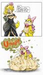 2025 4:7 absurd_res after_vore anthro belly big_belly black_clothing black_dress bowsette_meme burping clothing crown dress duo english_text female female_pred female_prey headgear hi_res huge_belly human killboo koopa koopaling mammal mario_bros meme nintendo overweight same_size_vore scalie simple_background super_crown text vore wendy_o._koopa white_background yellow_body