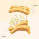  1girl animal_ears arknights blonde_hair blue_hairband blush closed_eyes food fox_ears fox_girl fox_tail hairband hiroyo38110 kitsune kyuubi multiple_tails name_connection object_namesake pancake solo suzuran_(arknights) tail white_hair 