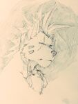  1boy animal_ears animal_nose closed_mouth commentary_request facial_mark final_fantasy final_fantasy_vii furry furry_male graphite_(medium) hair_ornament hair_tie hatching_(texture) highres indeigo15 linear_hatching looking_to_the_side mane one_eye_closed red_xiii scar scar_across_eye scar_on_face traditional_media upper_body 