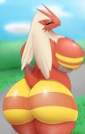  2017 anthro avian big_breasts big_butt blaziken bra breasts butt clothing eyelashes eyes_closed female hair hi_res huge_breasts huge_butt nintendo outside pandashorts pok&eacute;mon pok&eacute;mon_(species) shorts sports_bra thick_thighs underwear video_games voluptuous wide_hips 