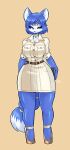 absurd_res anthro big_breasts breasts canid canine clothing crown female footwear fox headgear hi_res high_heels jamoart jewelry krystal_(star_fox) looking_aside mammal necklace nintendo secretary shoes solo star_fox thick_thighs tiara wide_hips