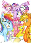  2017 applejack_(mlp) dragon equine female fluttershy_(mlp) friendship_is_magic horn horse jowybean mammal my_little_pony pegasus pinkie_pie_(mlp) pony rainbow_dash_(mlp) rarity_(mlp) spike_(mlp) starlight_glimmer_(mlp) traditional_media_(artwork) twilight_sparkle_(mlp) unicorn winged_unicorn wings 