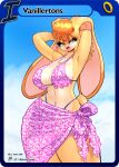 anthro beach big_breasts bikini bikini_top bottomwear breasts clothing female jamoart lagomorph leporid mammal navel rabbit raised_arms sega skirt solo sonic_the_hedgehog_(series) swimwear tail thick_thighs two-piece_swimsuit vanilla_the_rabbit wide_hips