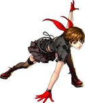  atlus boots brown_hair dancing full_body garter_straps gloves looking_at_viewer niijima_makoto official_art persona persona_5 persona_5:_dancing_star_night persona_dancing pose red_gloves scarf short_hair smile soejima_shigenori solo thighhighs transparent_background 