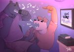 2025 anthro bad_singing black_penis bottomwear canid canine canis clothed clothing domestic_dog duo erection eyes_closed fang_(jagshiro) felid foreskin genitals gesture hand_gesture hand_on_penis hi_res humor jagshiro jaw_(jagshiro) karaoke male male/male mammal musical_note musical_symbol open_mouth pantherine penis penis_poking_out pointing pointing_at_another shirt shorts shorts_open singing sitting symbol text topwear vein veiny_penis
