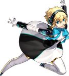  aegis_(persona) android atlus blonde_hair blue_bow blue_eyes bow dress full_body headphones looking_at_viewer official_art persona persona_3 persona_3:_dancing_moon_night persona_dancing short_hair smile soejima_shigenori solo transparent_background 